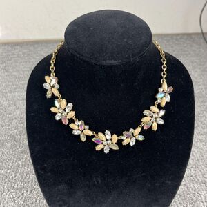 J.Crew Flower Bib Statement Necklace Gold Multicolor Rhinestone Womens Jewelry